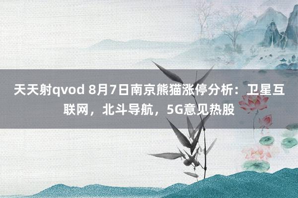 天天射qvod 8月7日南京熊猫涨停分析：卫星互联网，北斗导航，5G意见热股